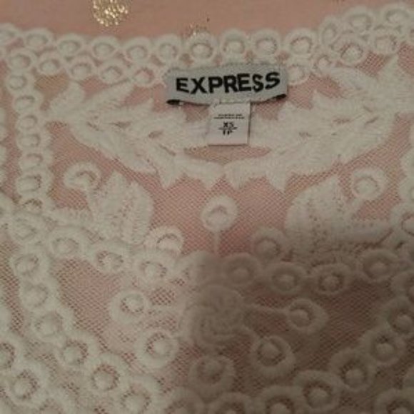 Express Long Sleeve Fitted White Lace Over Netting Scoop Neck Romantic Top SZ XS - Picture 2 of 5